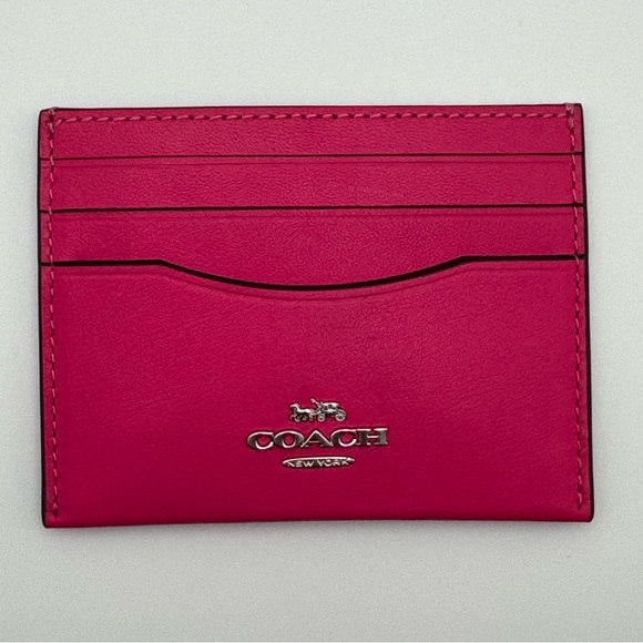Coach Slim Id Card Case in Dragon Fruit - CBX13 Pink Smooth Leather Card Holder - Picture 1 of 13